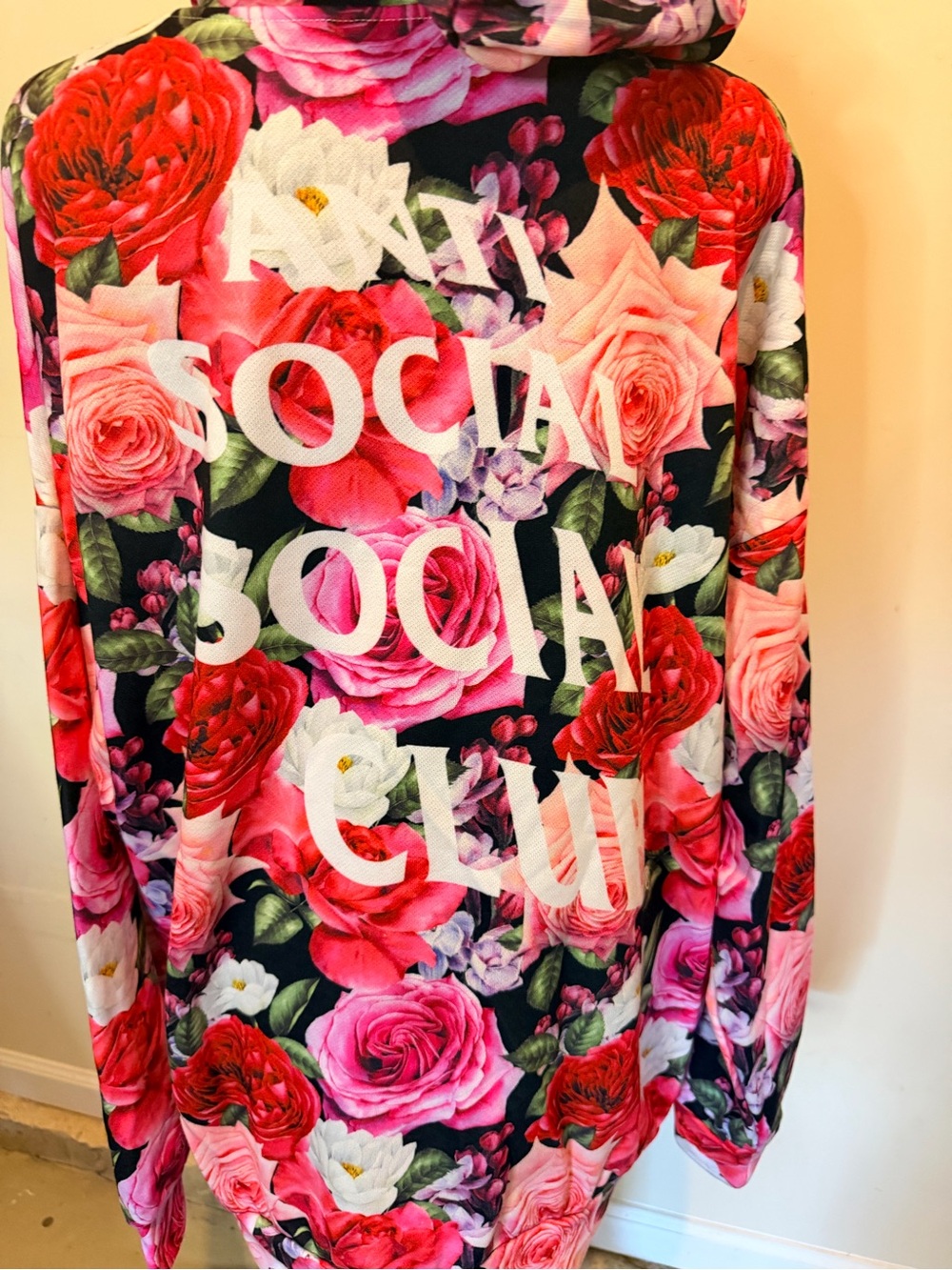 Floral Anti Social Club Hoodie - Bold Pink & Red Roses